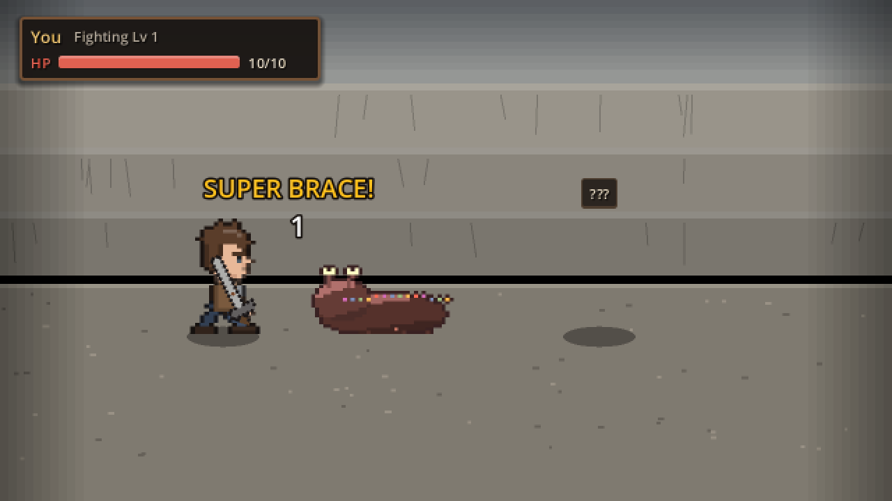 A turn-based fight: a super brace against a tar slug.